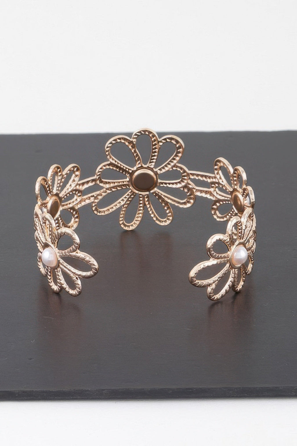 Pearled Flower Cuff Bracelet