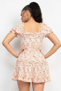 Ruffled Floral Puff Sleeve Dress