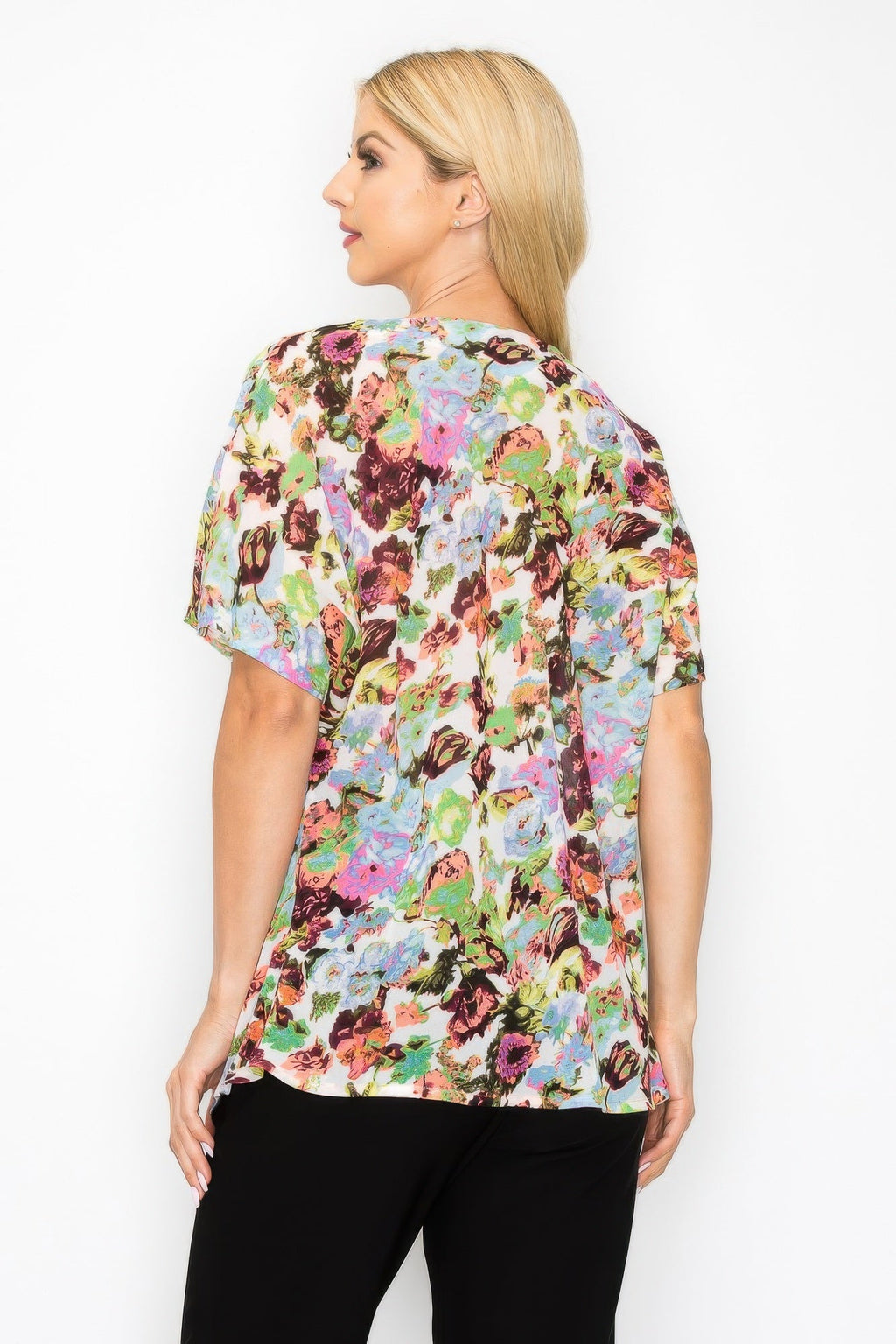 Sheer Neon Floral Cowl Neck Whimsgoth Relaxed Top