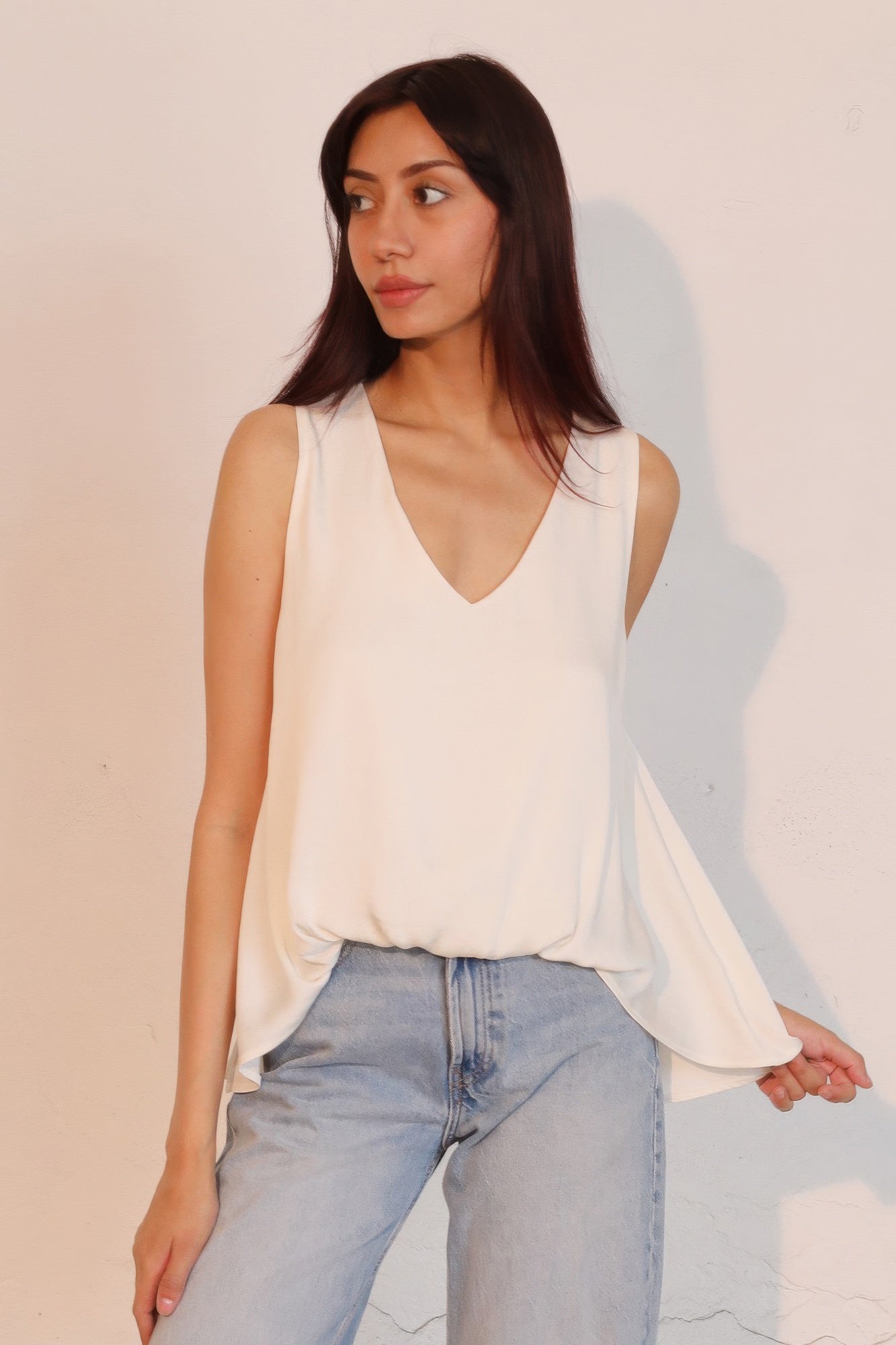 Washed Poly Silk Front Tucked Top