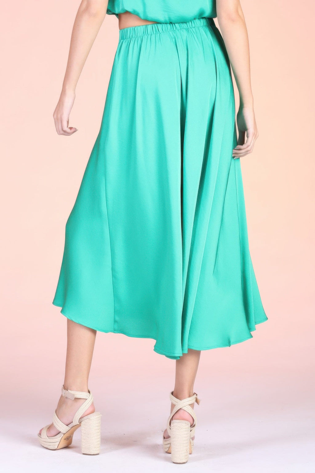 Washed Poly Silk Midi Swing Skirt